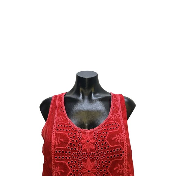 Johnny Was Red Tunic Tank w/Intricate Eyelet Design Size M - Picture 3 of 8